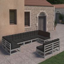 Minkurow - vidaXL Set Divani da Giardino 9 pz Grigio Cuscini Massello di Pino