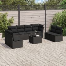 Torana - Set Divani da Giardino 9 pz con Cuscini Nero in Polyrattan