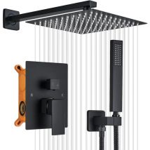 Suguword - Set doccia a incasso nero Colonna doccia termostatica Sistema doccia a incasso con doccetta e soffione 12 pollici Colonna doccia a incasso
