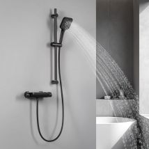 Cecipa Max - Colonna doccia termostatica 38°C con tavolo portaoggetti in vetro temperato, set di rubinetti termostatici a parete, nero