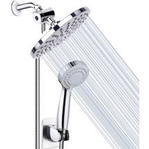 Decdeal - Set doccia con getto rotondo da 6 pezzi, doccia superiore da 8 pollici + doccetta a tre funzioni + tubo da 1,5 metri + erogatore d'acqua a