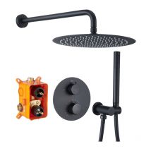 Homelody - Set Doccia Nero con Termostato Set Doccia Antiscottatura con Soffione in Acciaio Inox 30 x 30 cm Doccetta a Mano Corpo in Ottone