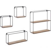 Lot d'Étagère Murale de 4 Pièces au Style Industriel fabriqué en Métal Noir et Supports en Bois Structure en Forme Carrée et Rectangulaire Beliani