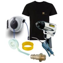 DF - aktion set-fairair Schlauchaufroller PU1015 Ausblaspistole, Schlagschrauber & T-Shirt in xl