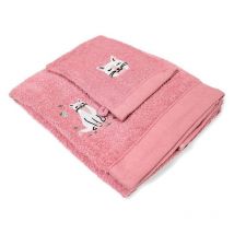 Set gant avec drap de douche éponge brodée Chaton