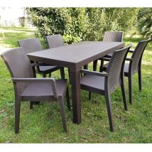Set Garden Tavolo 140x80 Cm 6 Poltrone Impilabili Resina Da Giardino Antracite