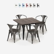Set industriale tavolo cucina 80x80cm 4 sedie legno metallo hustle wood black Colore: Grigio Scuro