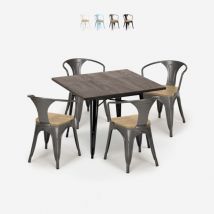 Set industriale tavolo legno 80x80cm 4 sedie metallo hustle black top light Colore: Grigio Scuro