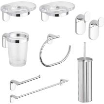 Metaform - Set kit juego de accesorios de baño toallero de acero y abs 8 piezas mod. Zero Cromo