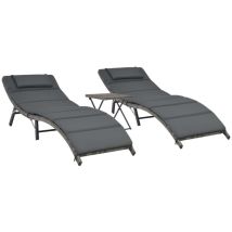 Perle Rare - Vidaxl Set Lettini Da Giardino 3 Pz Pieghevoli In Polyrattan Grigio