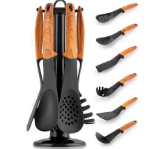Set Mestoli Da Cucina 7 Pz Resistenti Al Calore Antiaderenti Colore Legno