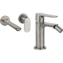 Set miscelatori lavabo a muro e bidet in finitura acciaio spazzolato Gattoni Avio KITAVIO3NS