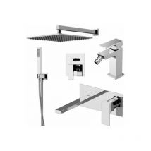 Set miscelatori lavabo a parete con placca, bidet e kit doccia in colore cromo Gattoni square KITSQUAREC08
