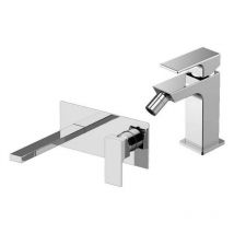 Set miscelatori lavabo a parete con placca e bidet in colore cromo Gattoni square KITSQUARE04