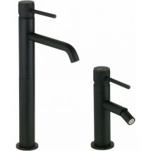Set miscelatori lavabo alto e bidet in finitura nero opaco con maniglia lusso Gattoni Beta KITBETA2NO