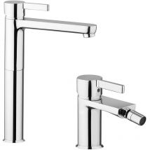 Jacuzzi - Set miscelatori lavabo alto e bidet Rubinetteria modello Fiamma per piletta click clack
