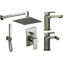 Gattoni Rubinetteria - Set miscelatori lavabo, bidet e kit doccia in colore nichel spazzolato Gattoni square KITSQUARENS4