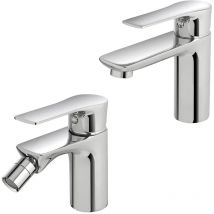 Set miscelatori lavabo e bidet Flat cromati con piletta click clack