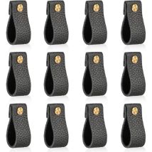 Cyslmuk - Set mit 12 Möbelknöpfen aus Leder, 146 mm, Türknöpfe für Kommoden, Schrank- und Schubladenknöpfe, schlagfest, tolles Geschenk, Schwarz