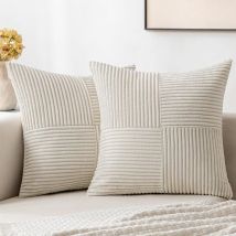 Set Mit 2 Dekorativen Kissenbezügen Für Wohnzimmer, Schlafsofa, Rustikaler Und Bohemischer Stil (60 X 60 Cm) – Beige