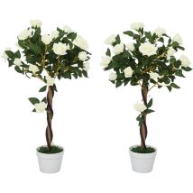Set Mit 2 Künstlichen Weißen Rosensträuchern Zur Innendekoration, Realistische Blumen Ohne Pflegeaufwand, Die Das Ganze Jahr Über Einen Floralen 