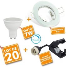 Set mit 20 Spot led Einbauleuchten, weiß, mit Leuchtmittel GU10, 7W, dimmbar Farbtemperatur: Kaltes Weiß 6000K