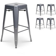 Set Mit 4 Barhockern Aus Glänzendem Silbergrauem Metall Im Industriestil - Höhe 66 Cm