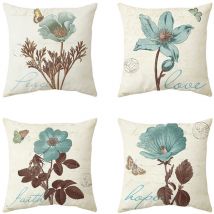 Set Mit 4 Dekorativen Kissenbezügen Mit Blumenmuster, 45 X 45 Cm