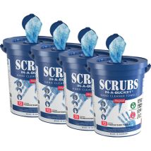 Set Mit 4 Eimern Mit Je 72 Scrubs-handreinigungstüchern – Professionelle Antibakterielle Reinigungstücher – Effektive Entfernung Von Fett, Farbe Und 