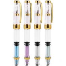 Kkmoon - Set mit 4 Kolbenfüllfederhaltern - Feine Goldspitze und transparent - 4 Tintenfarben - Elegante Büroausstattung