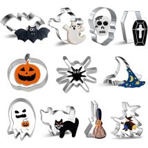 KZQ - 11 Stück Halloween-Ausstechformen, Halloween-Keksform aus Edelstahl, Geist, Fledermaus, Kürbis, Spinne und Hexenhut, 11 Formen
