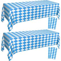 Set Mit 4 Rechteckigen, Blau-weiß Karierten Tischdecken Zur Dekoration, 128 X 275 Cm