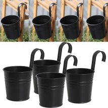 Set Mit 4 Schwarzen Metall-hängeblumentöpfen Mit Abnehmbarem Haken Für Den Außenbereich, Innenbereich, Zaun, Balkon, Garten Und Als Dekoration Für 