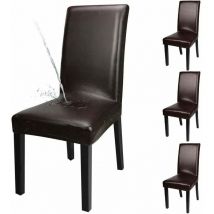 Set mit 4 Stuhlhussen aus massivem PU-Leder, wasserdicht, für Esszimmer, Kunstleder (Polyurethan), braun, 4-teilig