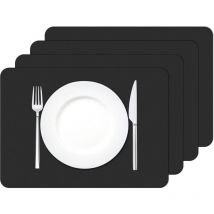 Set mit 4 wasserdichten, waschbaren Tischsets, rechteckiges, hitzebeständiges PVC-Tischset, 42 × 30 cm (schwarz)