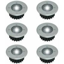 Set Mit 6 In Den Boden Eingelassenen Solar-led-strahlern – Rund – Durchmesser: 85 Mm – Außenseite Beständig Gegen Den Sockel – Vorderseite Aus 
