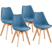 HOBAG Set von 4 skandinavischen Stühlen – Entenblau – Holzbeine – Sitzbreite 43 cm – Sitztiefe 42 cm