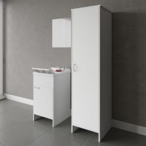 Negrari - Ensemble meuble buanderie avec porte, miroir et colonne de rangement comp 7