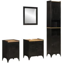 Set Mobili da Bagno 4 pz in Ferro e Legno Massello di Mango