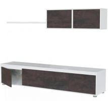Mobimarket - Parete attrezzata, Mobile da soggiorno porta tv, Composizione set salotto, Set salotto con pensile, cm 200x41h43, Bianco e Ossido