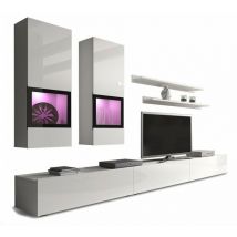 Set mobili soggiorno Austin AS100, Bianco + Bianco lucido, Con accessori aggiuntivi, Con mobile porta TV, Con singole parti, Truciolare laminato,