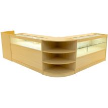 Set Mostradores Comerciales "europa" Arce Lm60 + B1500 + C1500 + Tb60 Mdf Y Vidrio Templado Estantes Y Puertas Corredizas Con Cerradura Fácil Montaje 