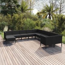 Set de muebles de jardín 11 pzas cojines ratán sintético negro vidaXL