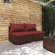 Set muebles de jardín 2 piezas y cojines ratán sintético marrón