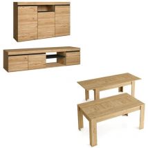 Set Naturale Wohnzimmer-Esszimmer, Anrichte, Sideboard-TV Schrank160cm-ausziehbarer Tisch Eiche/schwarz - Skraut Home
