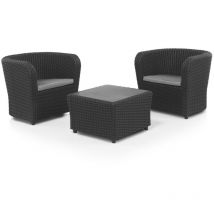 Shaf - sp Berner - Set de Muebles de Jardín y Terraza Nova Tete a Tete Color Grafito - 2 Sillones y Mesa de Centro - Fabricado en España con Plástico