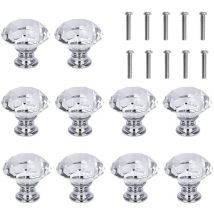 Set of 10 display cabinet handles, diamond, 3 cm, white