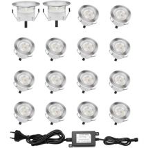 Set of 16 led recessed spotlights for wooden terrace, waterproof IP67, recessed spotlights for outdoor use, 0.6W DC12V, white light, mini lamp set