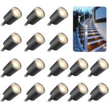 Set of 16 Outdoor Recessed LED Spotlights, IP67 Waterproof, Ø 32mm, Outdoor Recessed Spotlights for Wooden Terrace Swimming Pool Garden Stairs Wooden