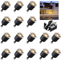 Set of 16 led recessed spotlights - 12 v - Warm white - IP67 - Waterproof - 0.6 w - Diameter: 32 mm - For indoor and outdoor use - 2800 k - Warm white